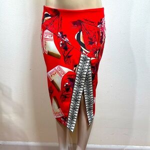 (K2) Carolina Estefan Red printed midi skirt, size L